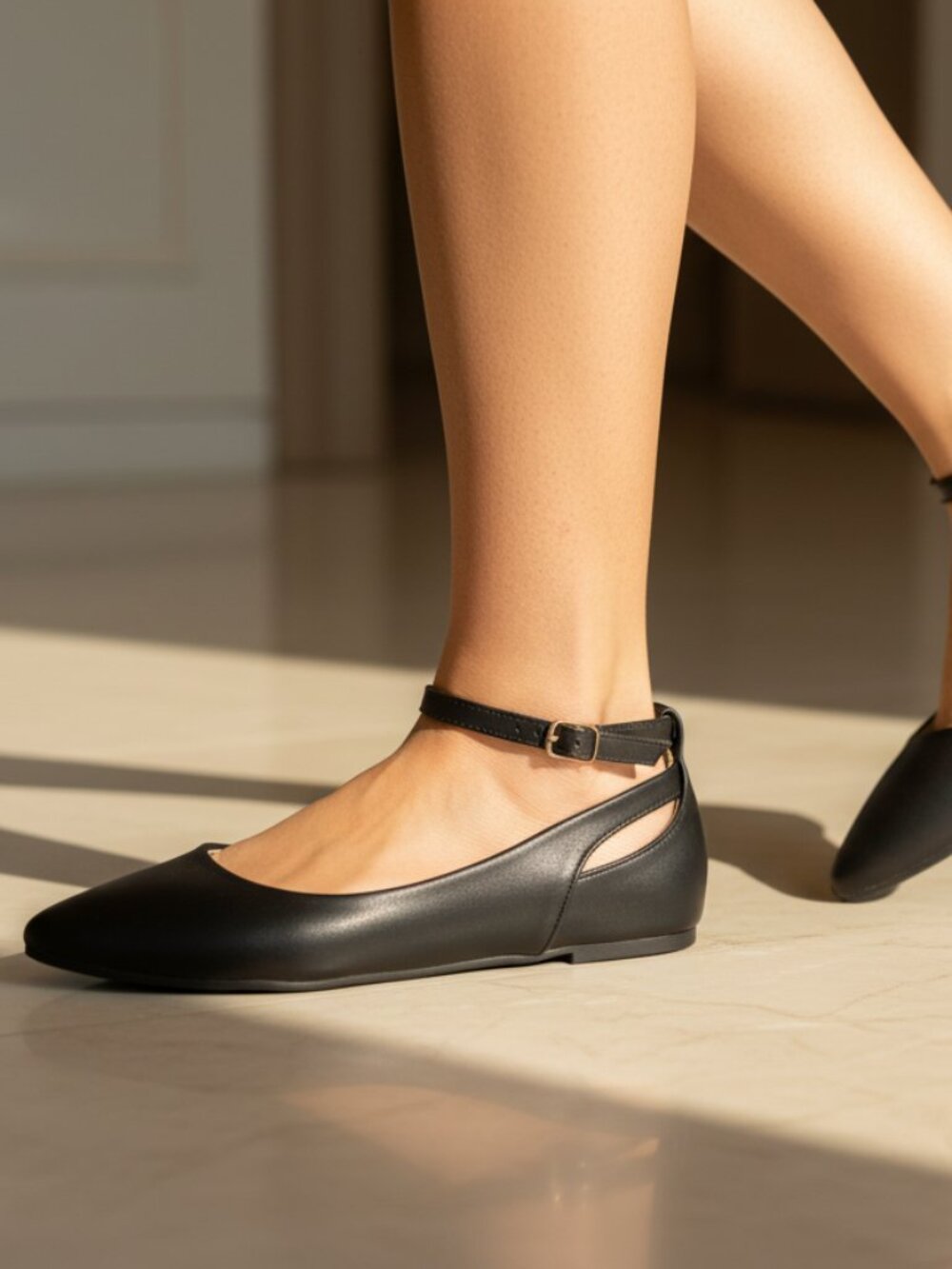 NWT Pazzle Black Ankle Strap Pointed Toe Flats - Picture 8 of 8